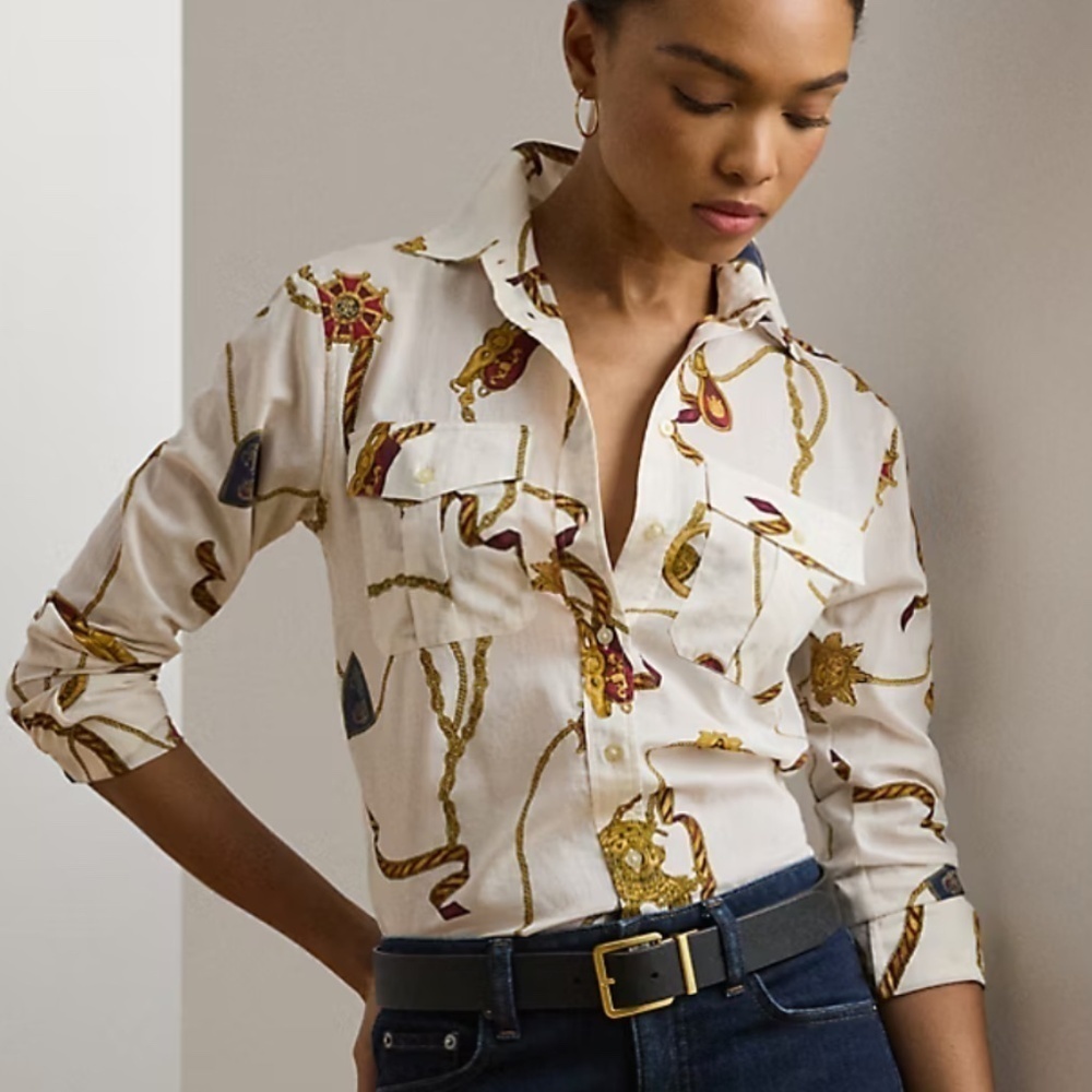 NWT RALPH LAUREN Classic Fit Print Cotton Voile Shirt Size US XXL